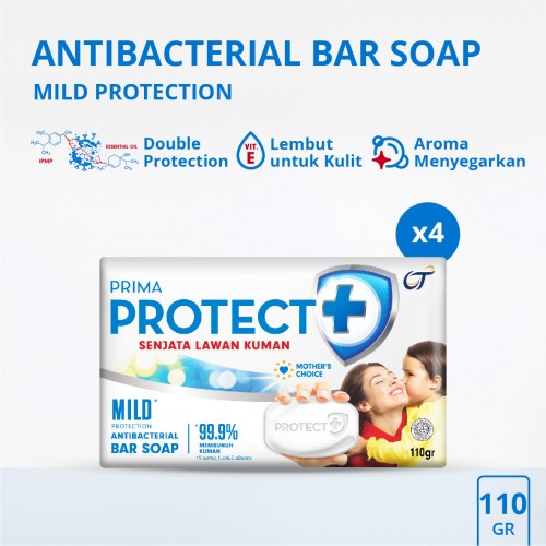 Prima Protect+ Sabun Batang Antibakterial Mild Protection 4 x 110GR