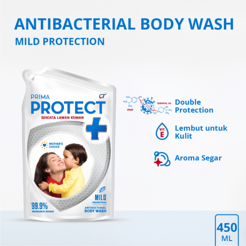PRIMA PROTECT+ Antibacterial Body Wash Mild 450ML REFILL