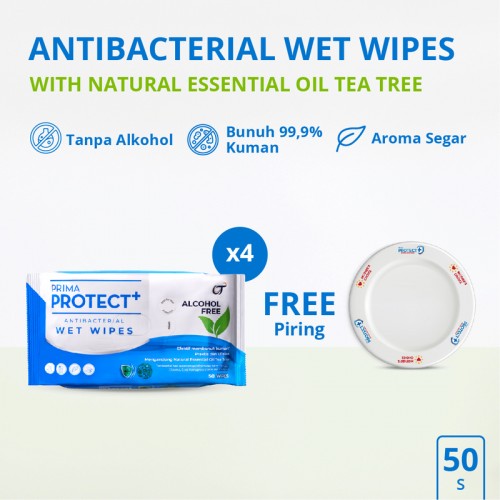 PRIMA PROTECT+ Antibacterial Wet Wipes 50'' (Bundle 4 pcs) - FREE PIRING