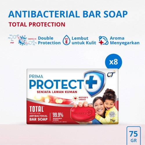PRIMA PROTECT+ Sabun Batang Antibakterial Total Protection 8 x 75GR